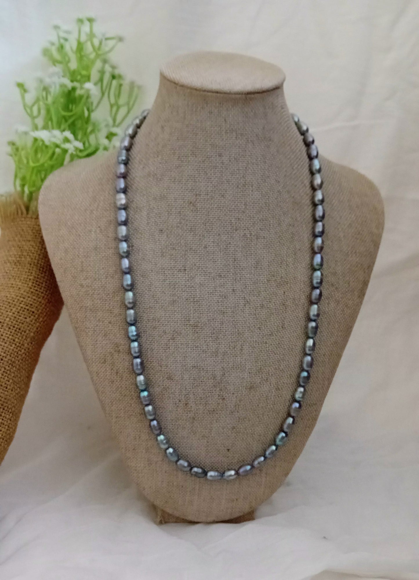 Grey rice shaped freshwater pearl