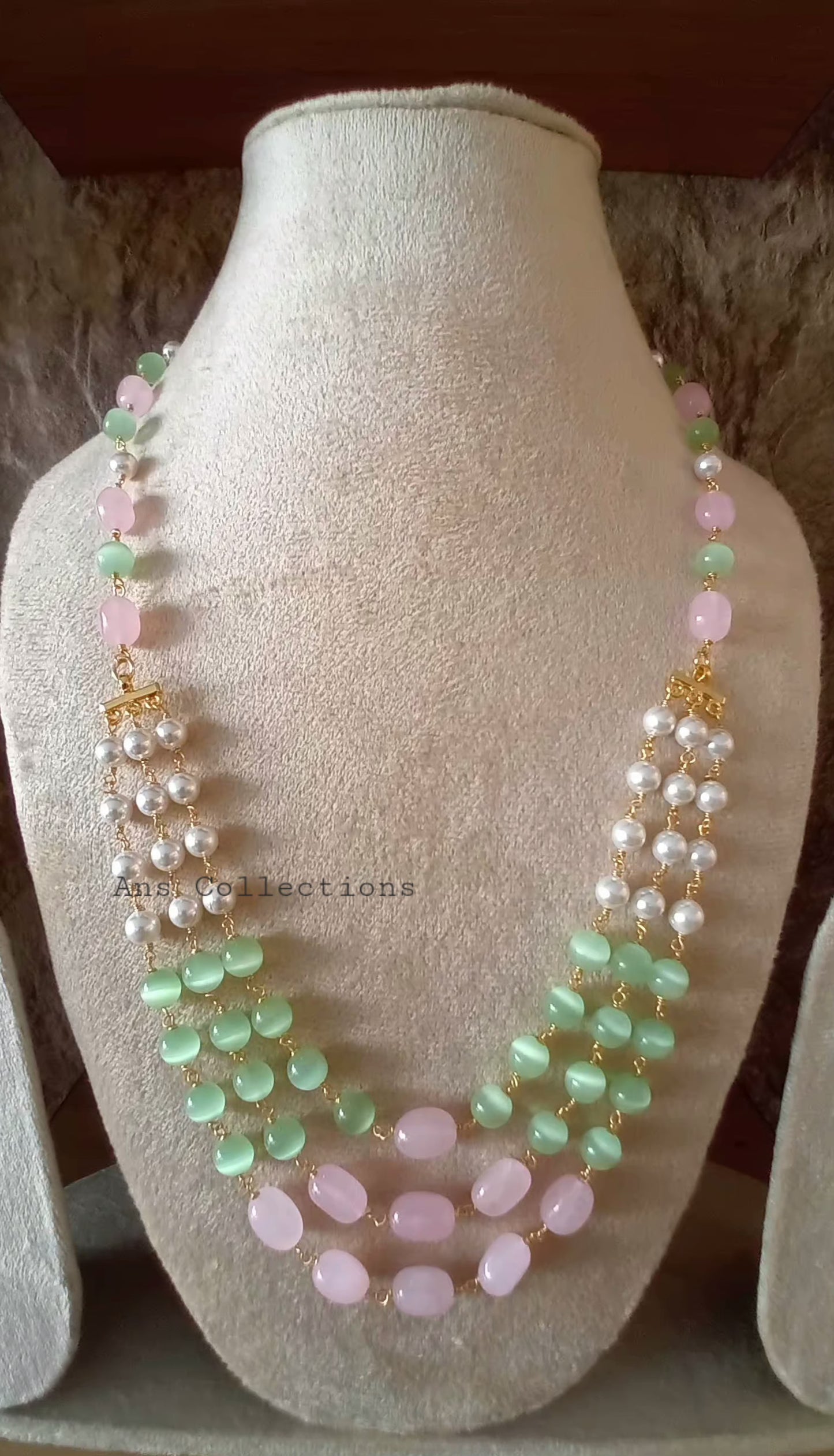 Pink and green monalisa bead with shell pearl