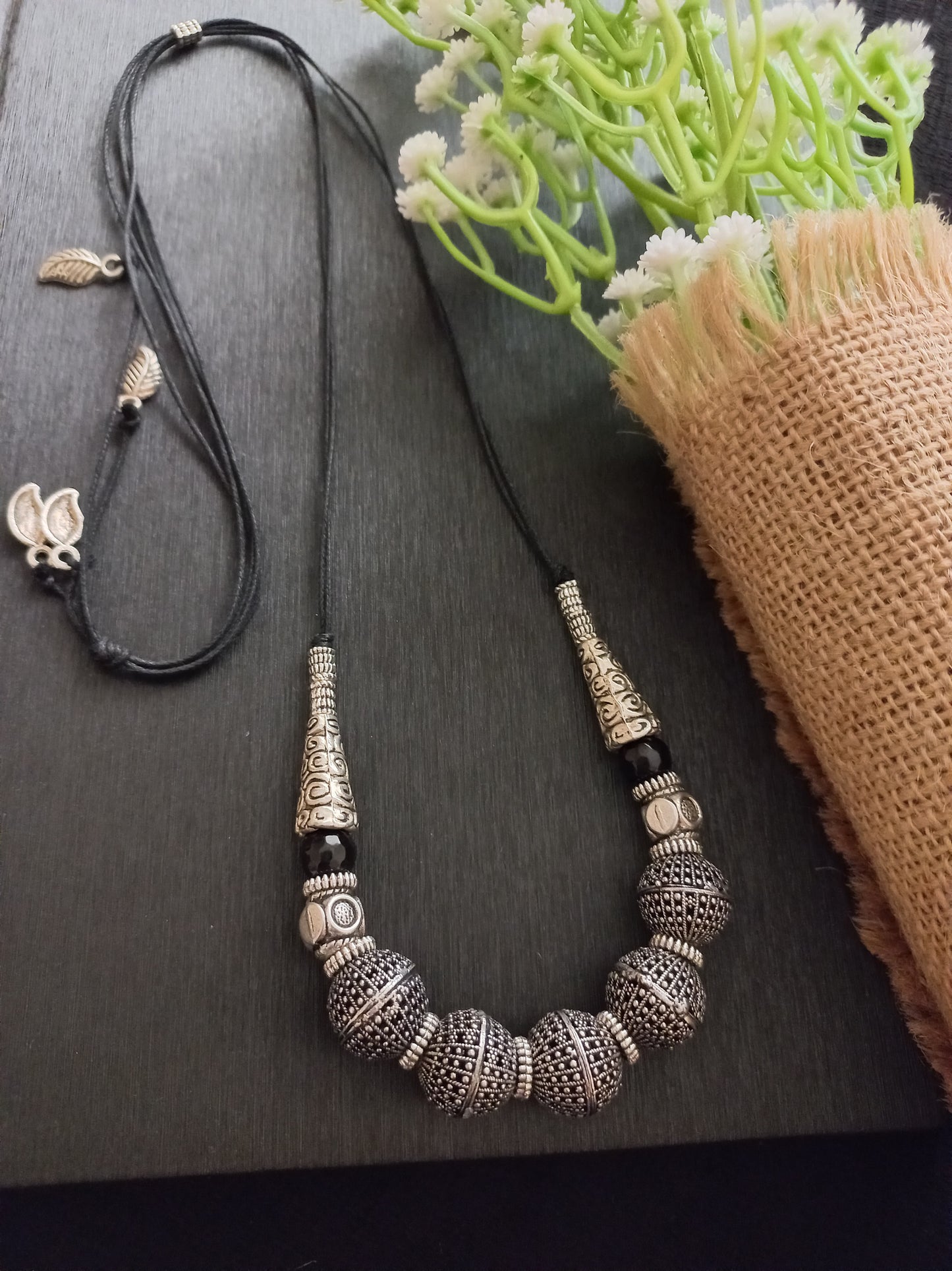 Oxidized beaded neckpiece