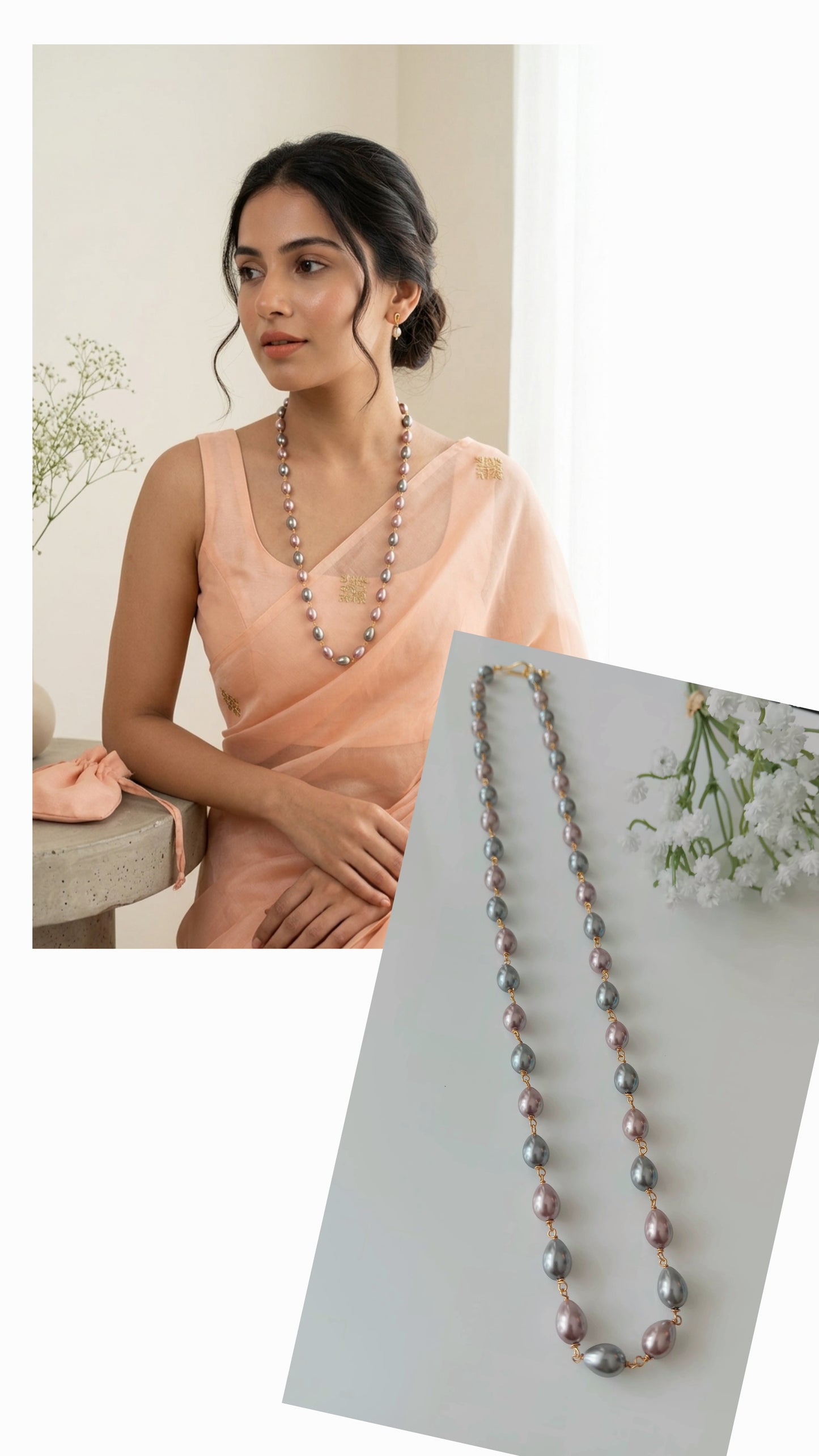 Japanese shell pearl drop neckpiece