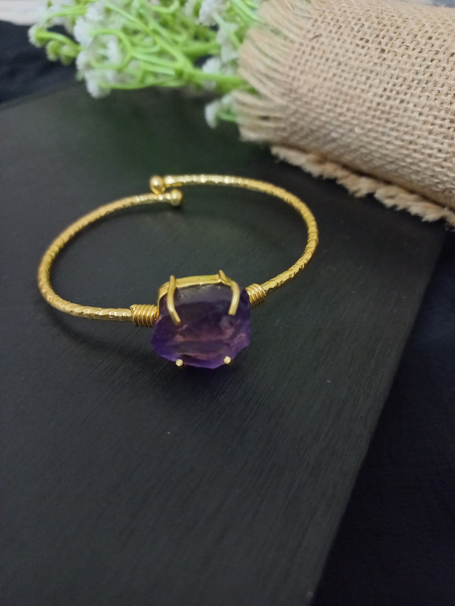 Uncut amethyst stone bracelet