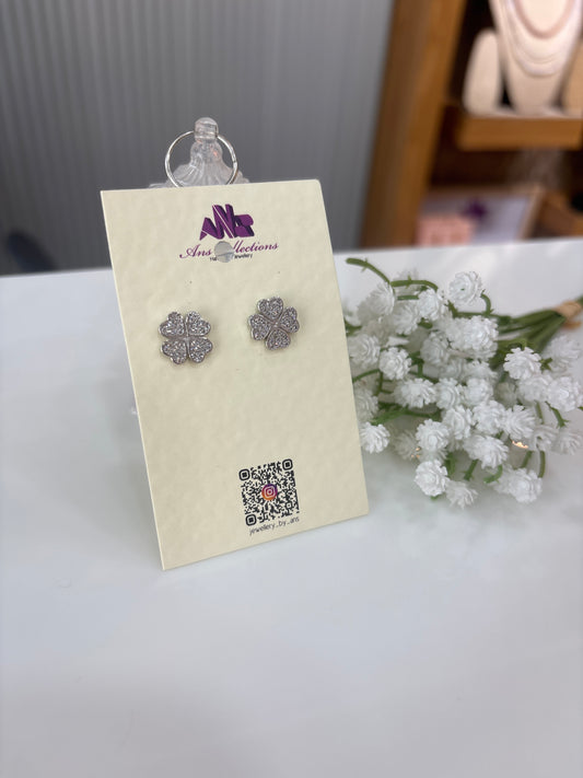 Floral shaped rhodium plated stud