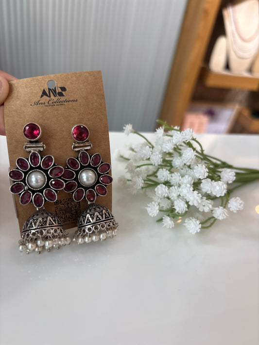 Jhumka silver maroon