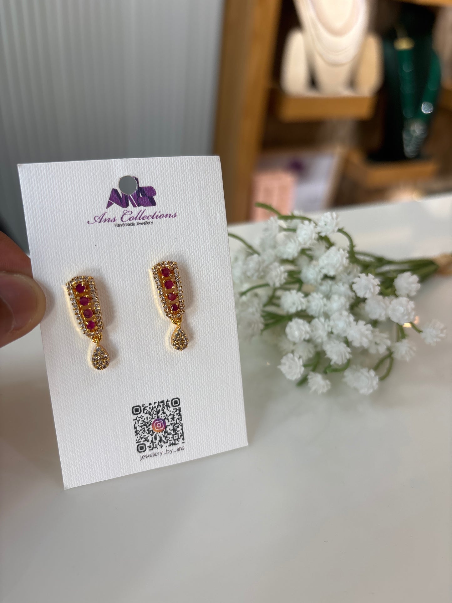 Ruby& white ad stone gold plated