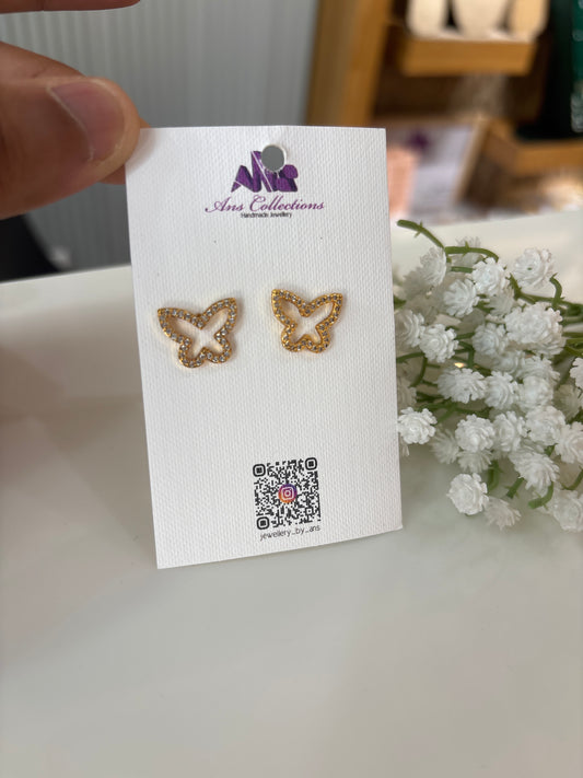 Butterfly shaped ad stone gold plated stud