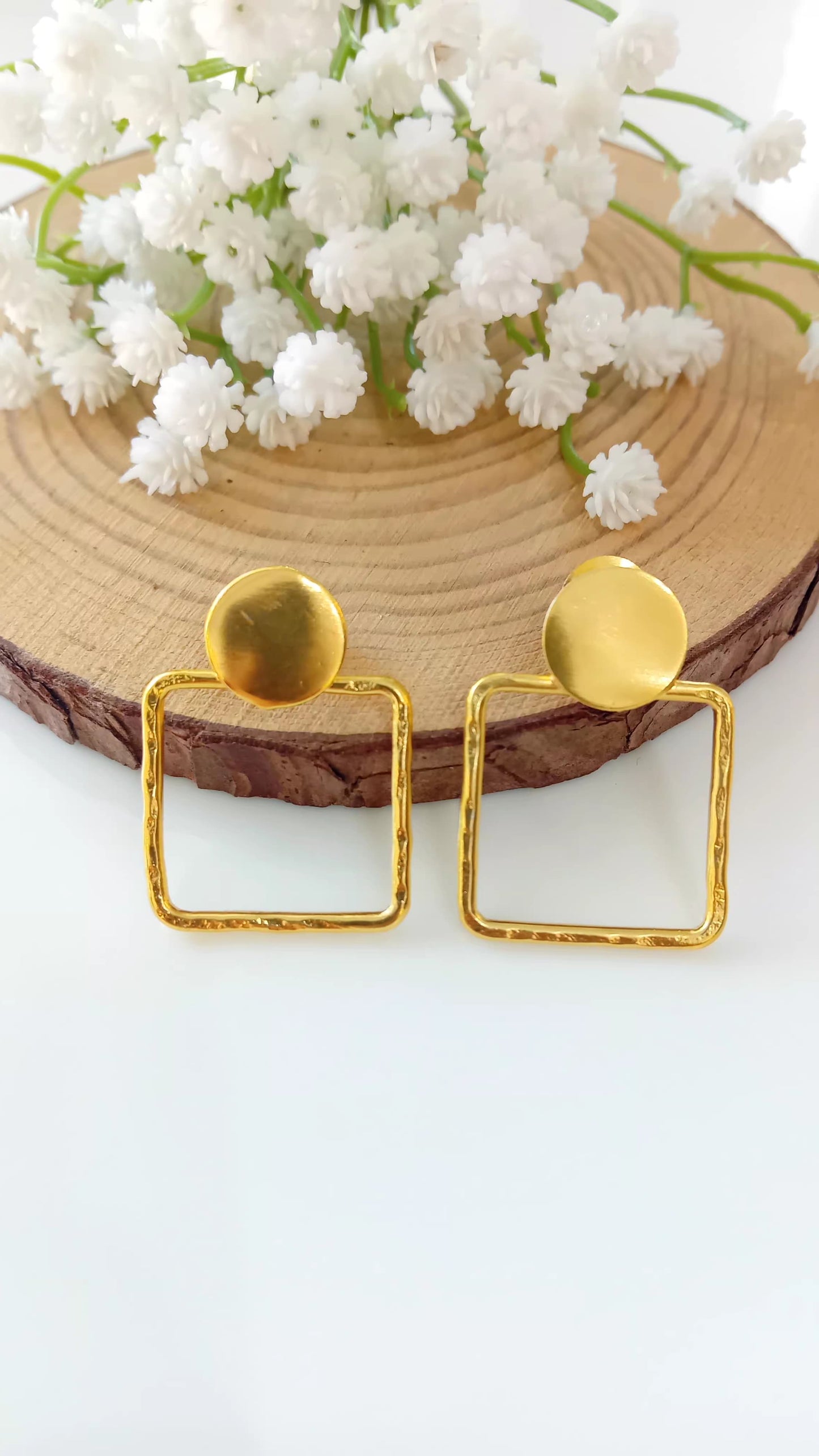 Square brass earring