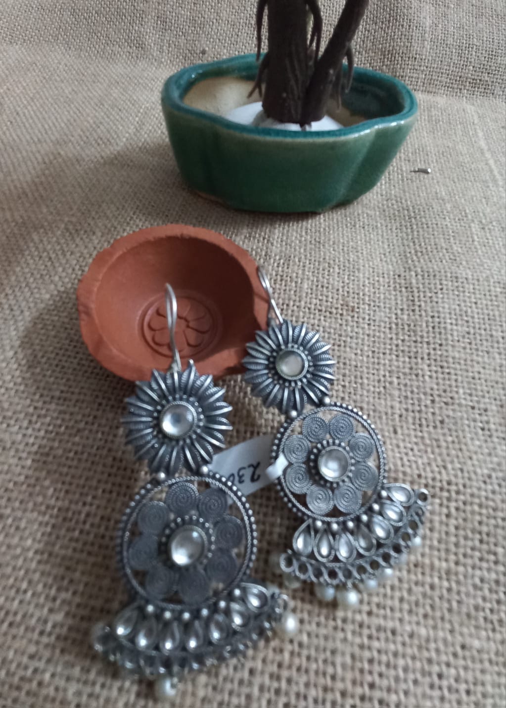 Oxidized metal earring