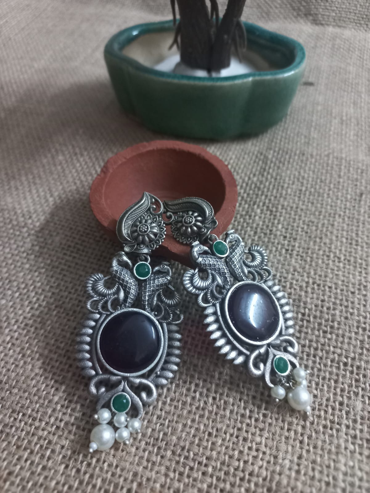 Oxidized metal earring