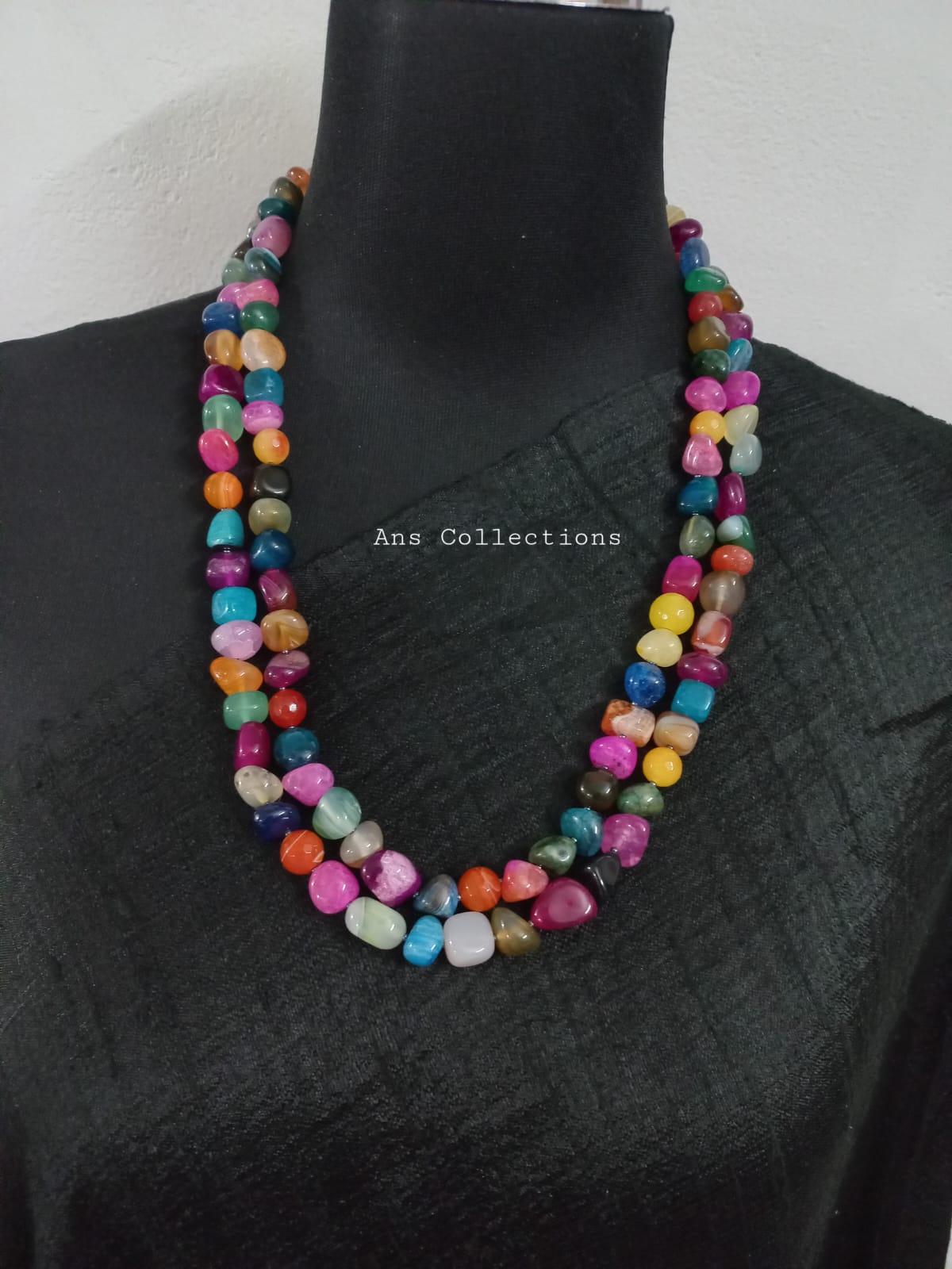 Multicolored natural agate stone chain