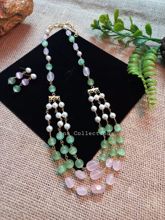 Pink and green monalisa bead with shell pearl