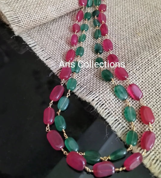 Semi-precious  ruby and emerald  double line