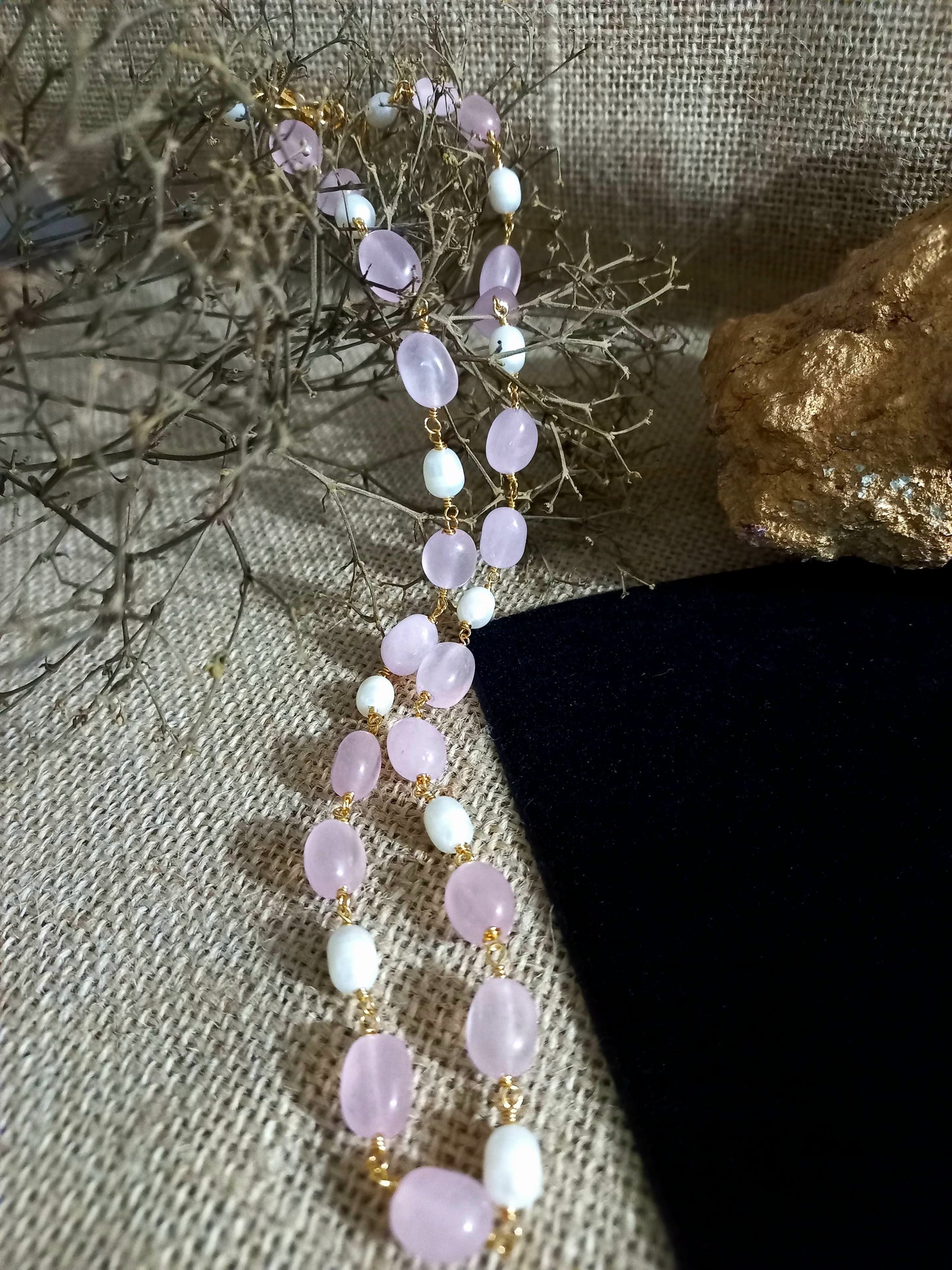 Rose quartz with freshwaterpearl