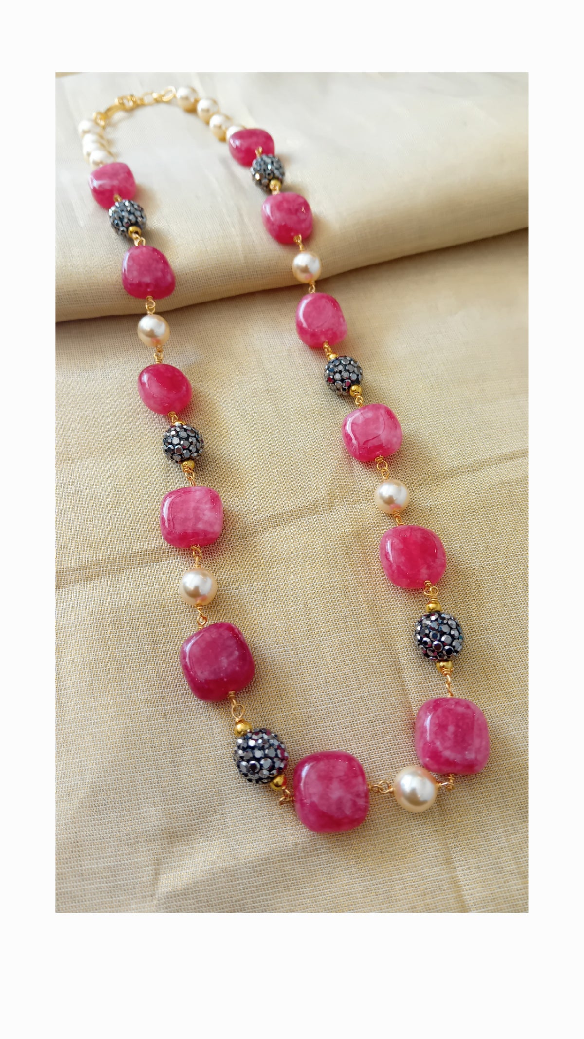 Pink natural stone beaded neckpiece