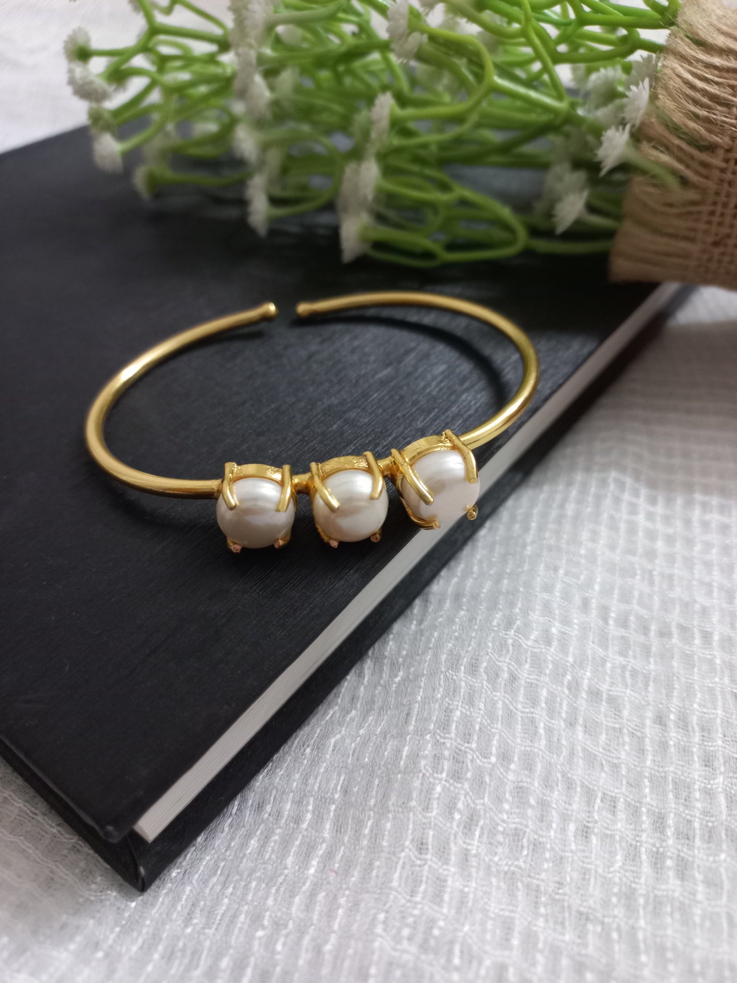 Brass kada,realpearl