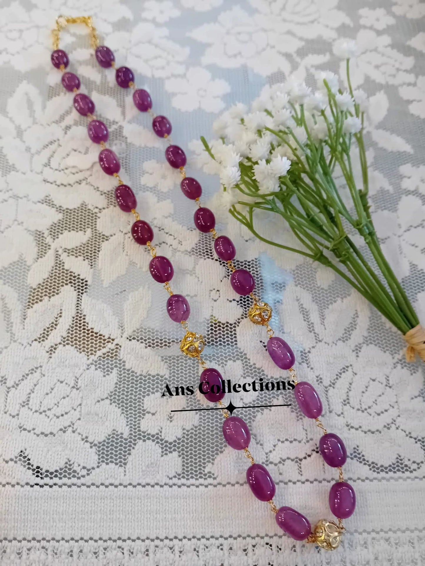 Purple shade quartz beaded neckpiece