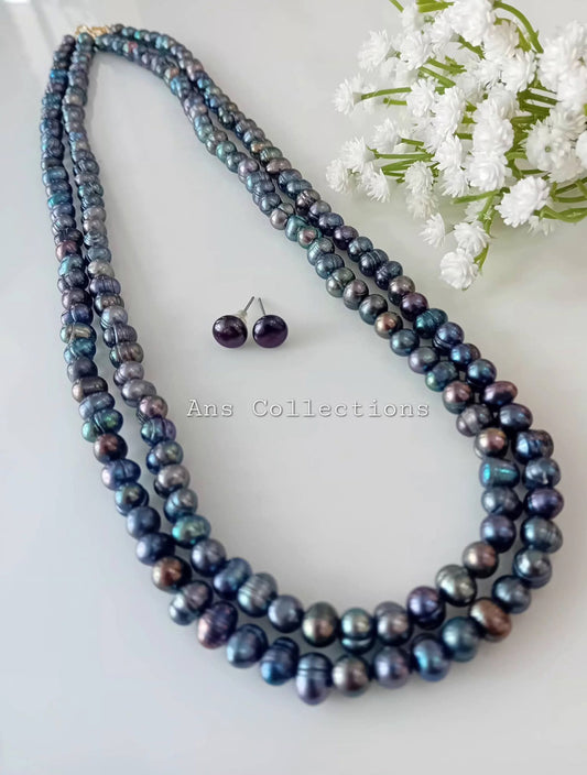 Mettalic blue colour freshwater pearl