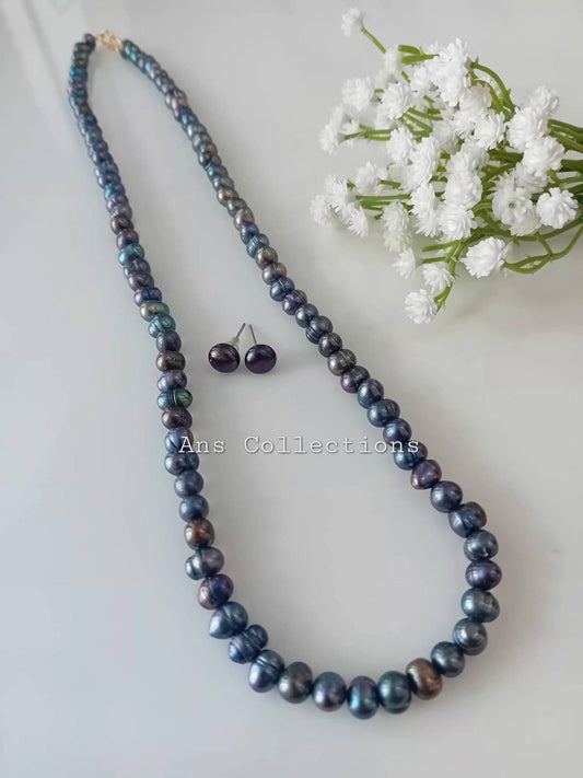 Mettalic blue colour freshwater pearl jewellery