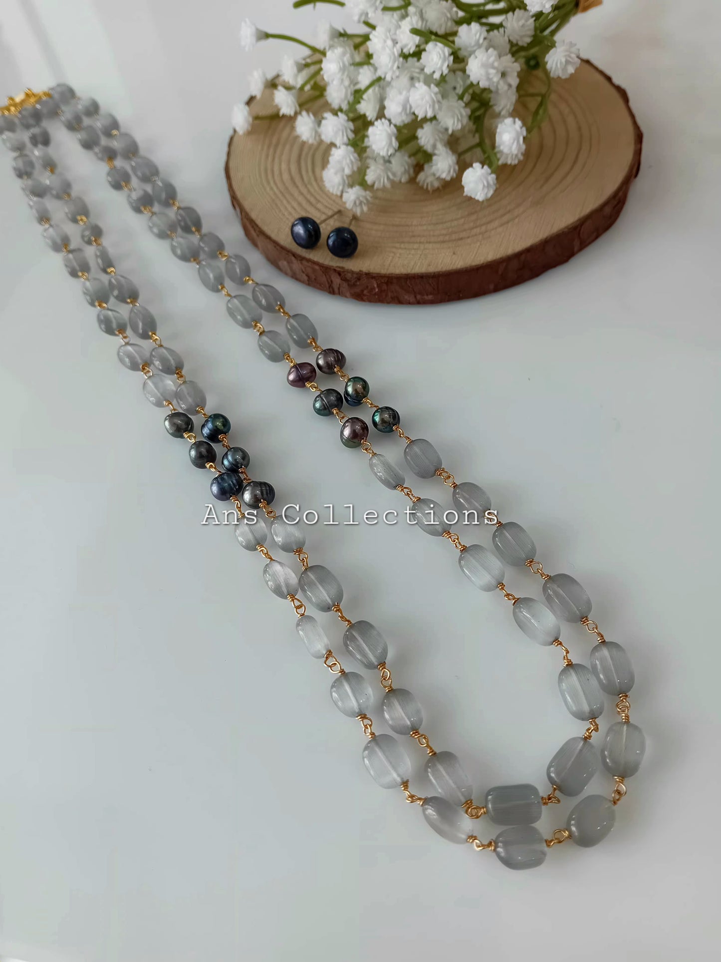 Grey colour monalisa stone beaded neckpiece