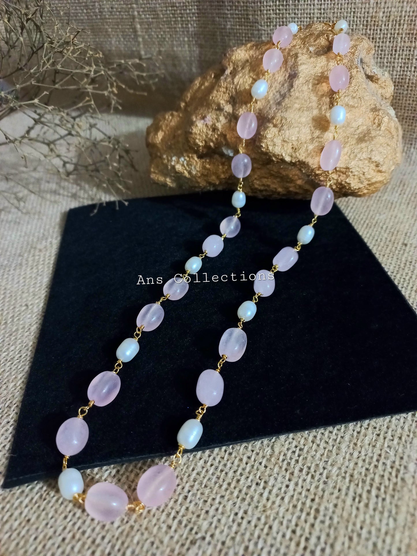 Rose quartz with freshwaterpearl