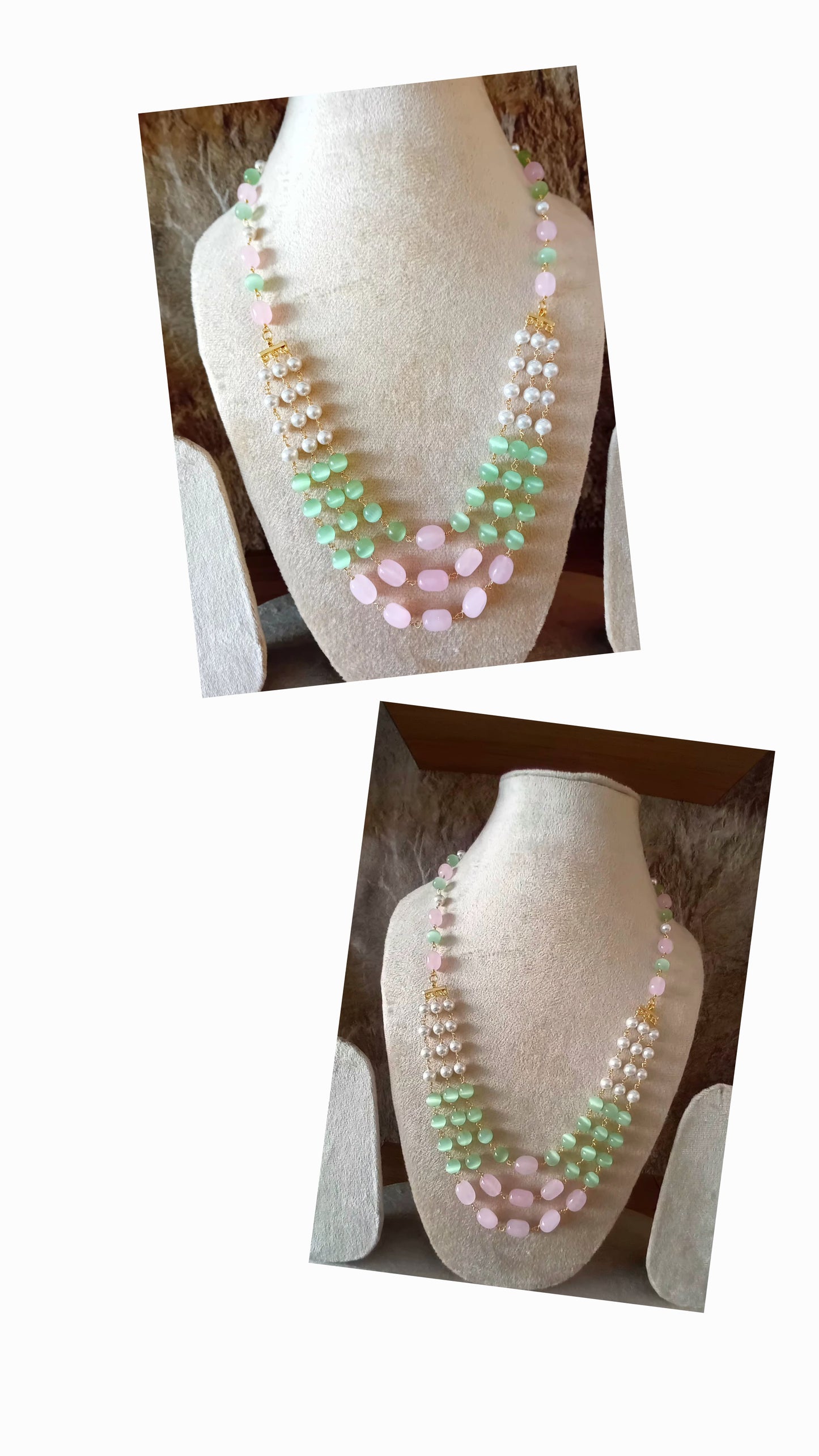 Pink and green monalisa bead with shell pearl