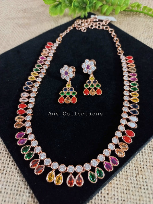 Navaratna Necklace ( rose gold finish)