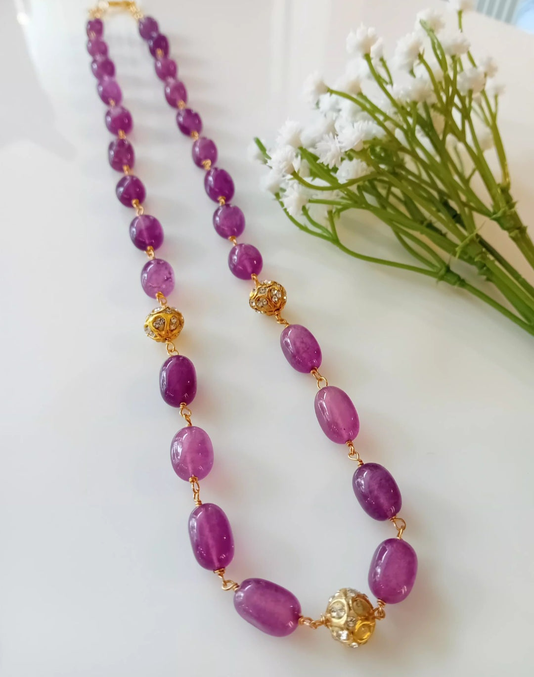 Purple shade quartz beaded neckpiece