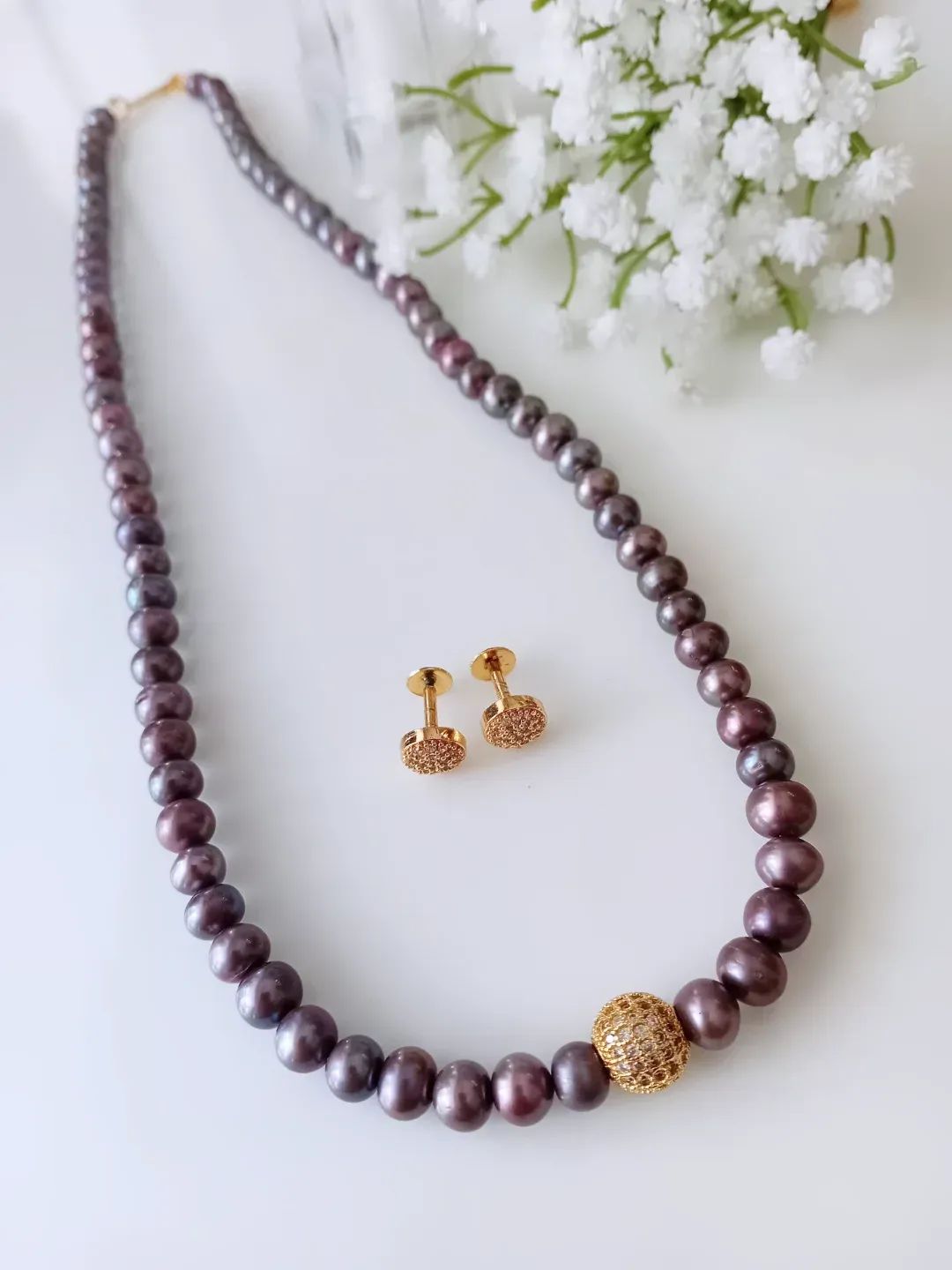 Freshwater pearl natural metallic purple shade