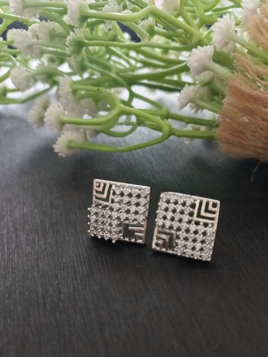White stone square earring