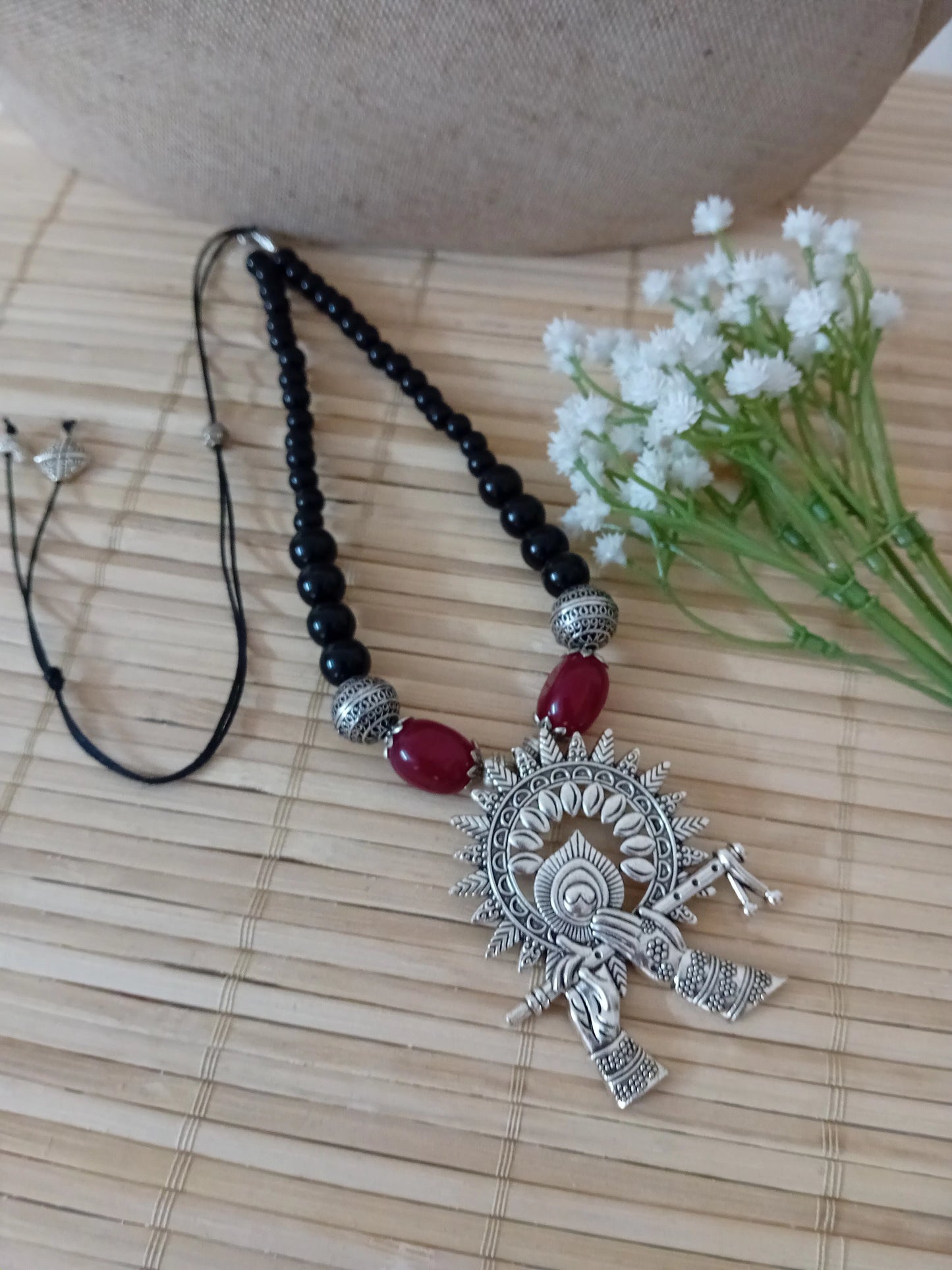 Black glass beaded chain
