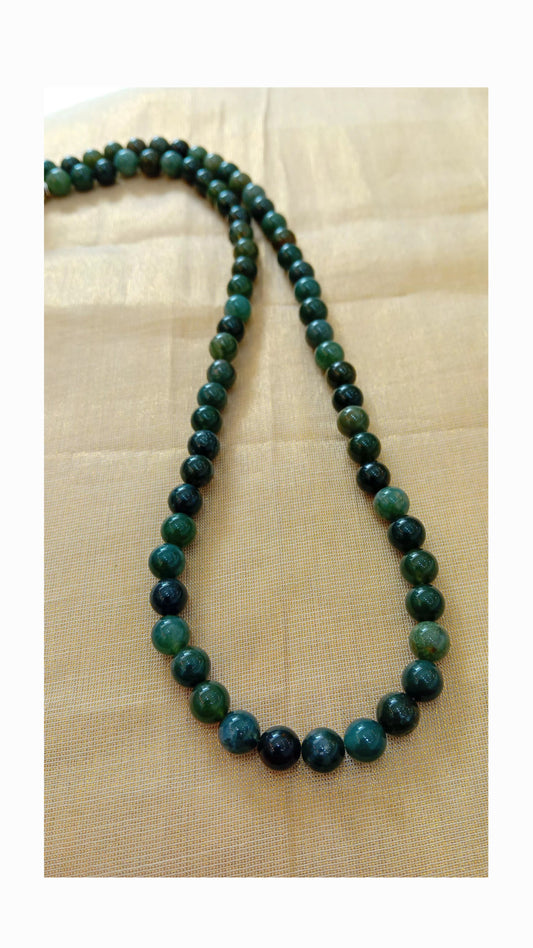 Natural Green Moss Agate Round Bead Necklace 8mm bead | Handmade Gemstone Necklace