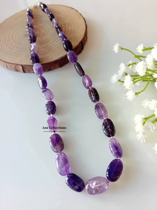 Amethyst oval shaped beaded neckpiece