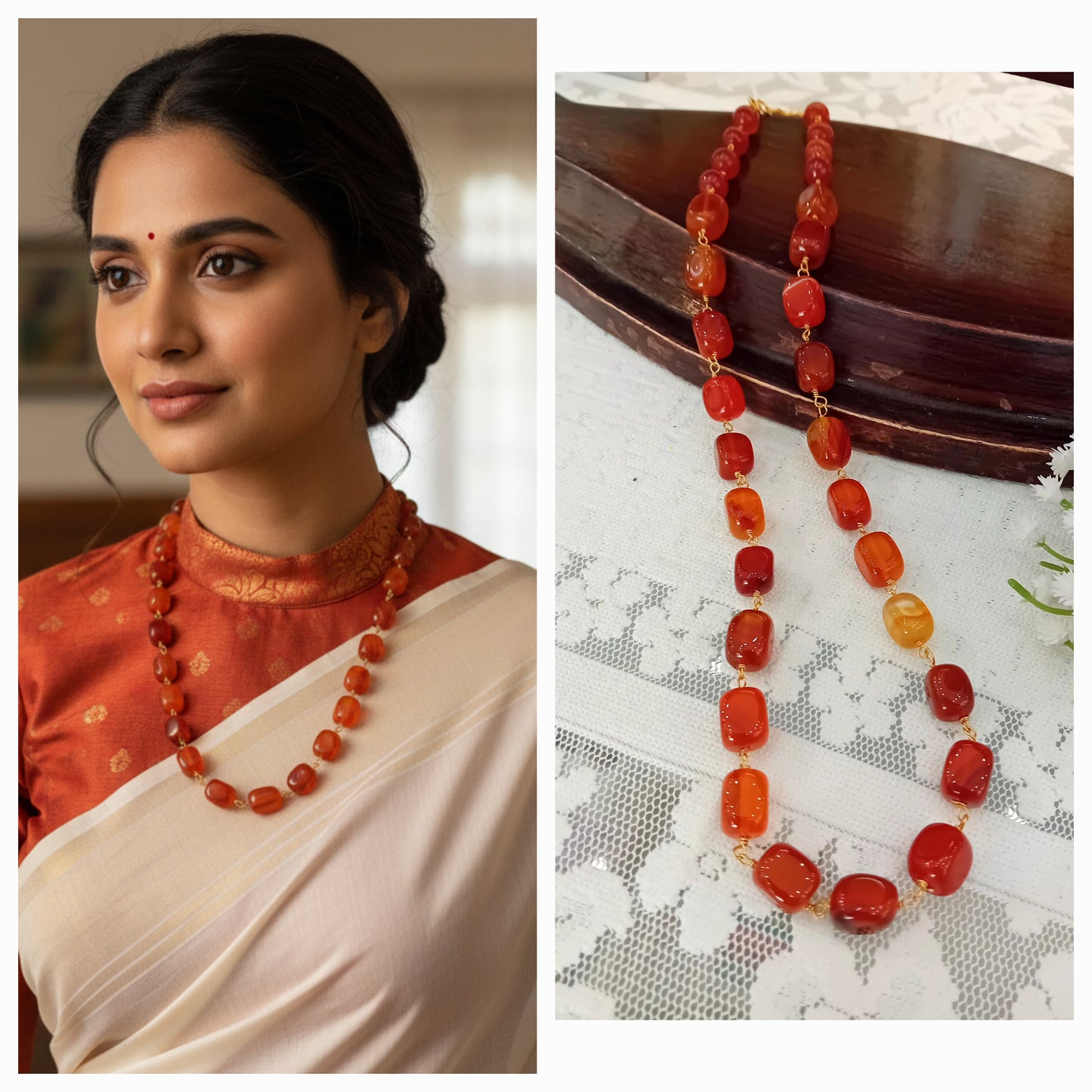 Carnelian stone beaded neckpiece