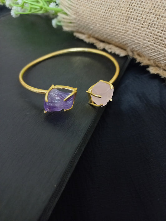 Amethyst & rose quartz uncut stone cuff