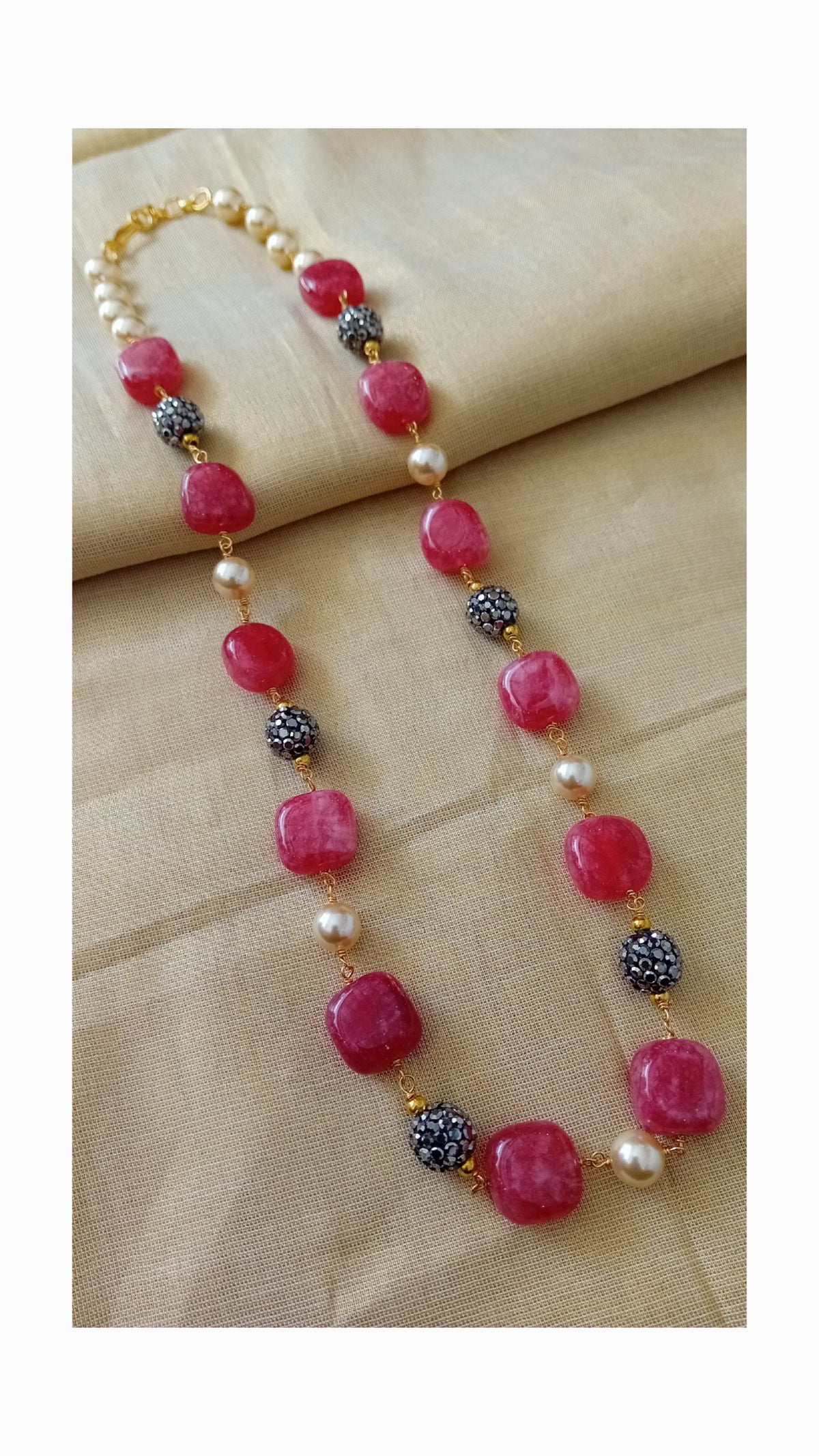 Pink natural stone beaded neckpiece
